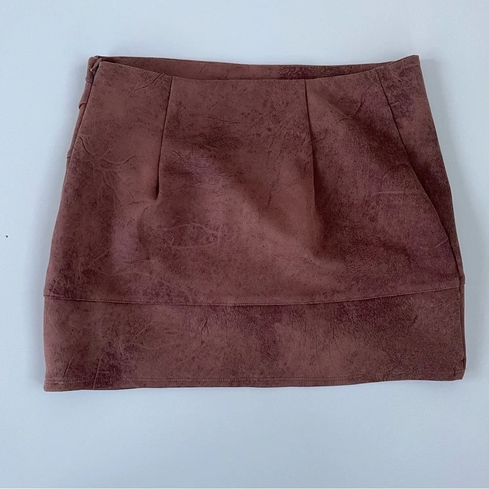 Free People Brown Faux Leather Suede Wrap Mini Skirt Size 0, New with Tags! NWT